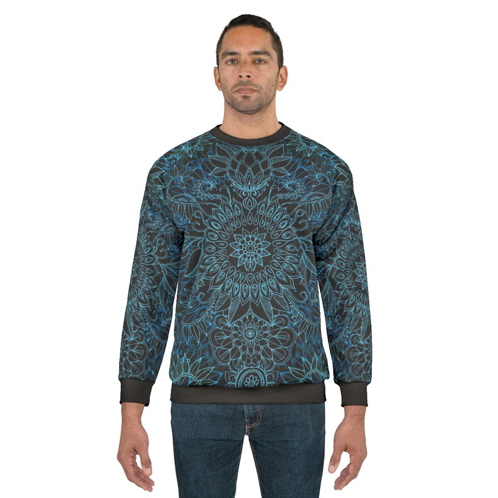 Black teal aqua protea doodle pattern sweatshirt
