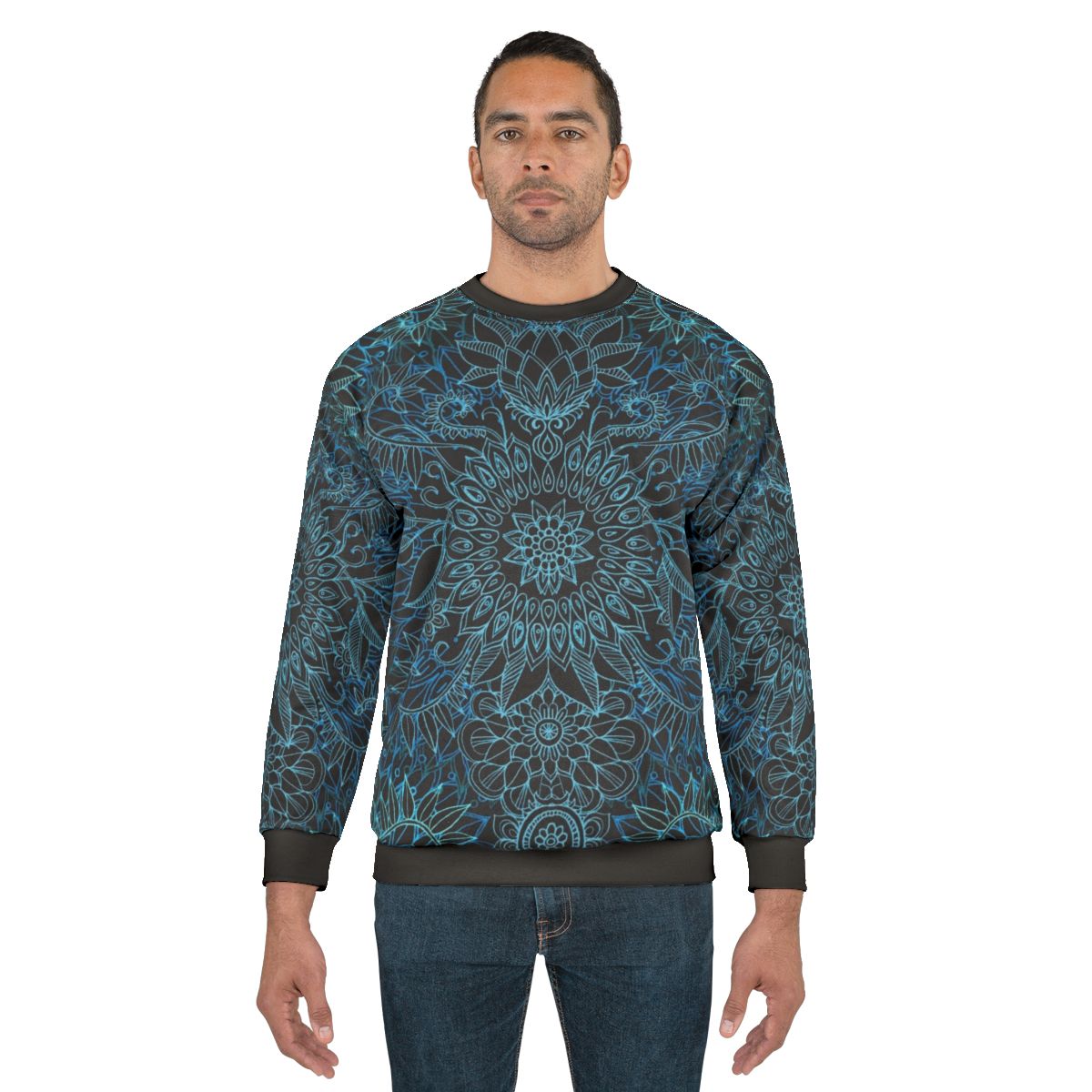 Black teal aqua protea doodle pattern sweatshirt