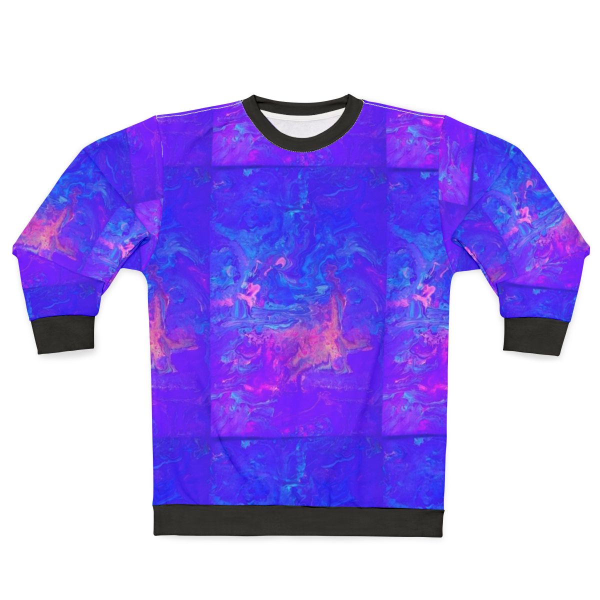 Blacklight fluid painting sweatshirt featuring a vibrant, psychedelic design