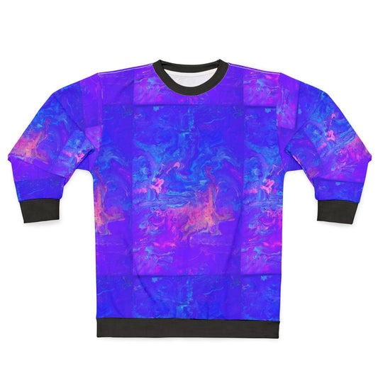 Blacklight fluid painting sweatshirt featuring a vibrant, psychedelic design