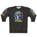 Blade Runner inspired futuristic sweatshirt featuring neon blimp design