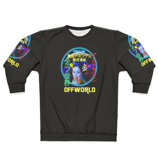 Blade Runner inspired futuristic sweatshirt featuring neon blimp design