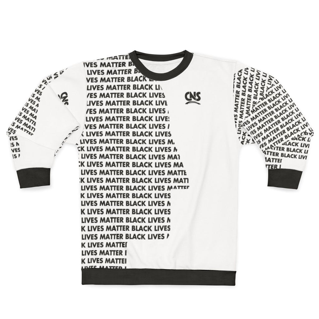 Black lives matter graphic on a white sweatshirt
