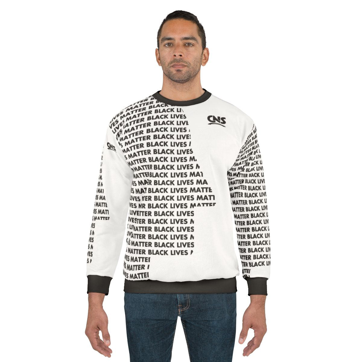 Black lives matter graphic on a white sweatshirt