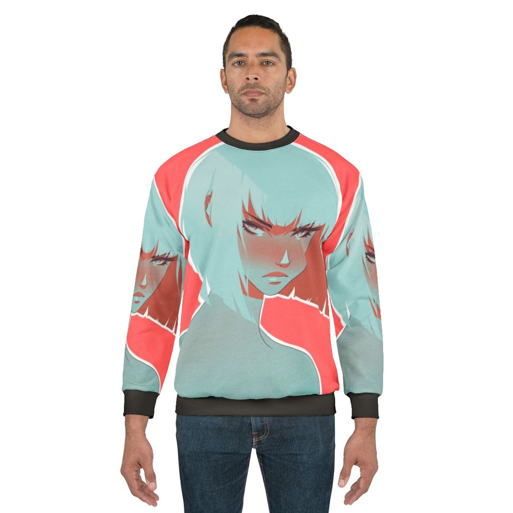 Blood orange sweatshirt with a vibrant portrait design