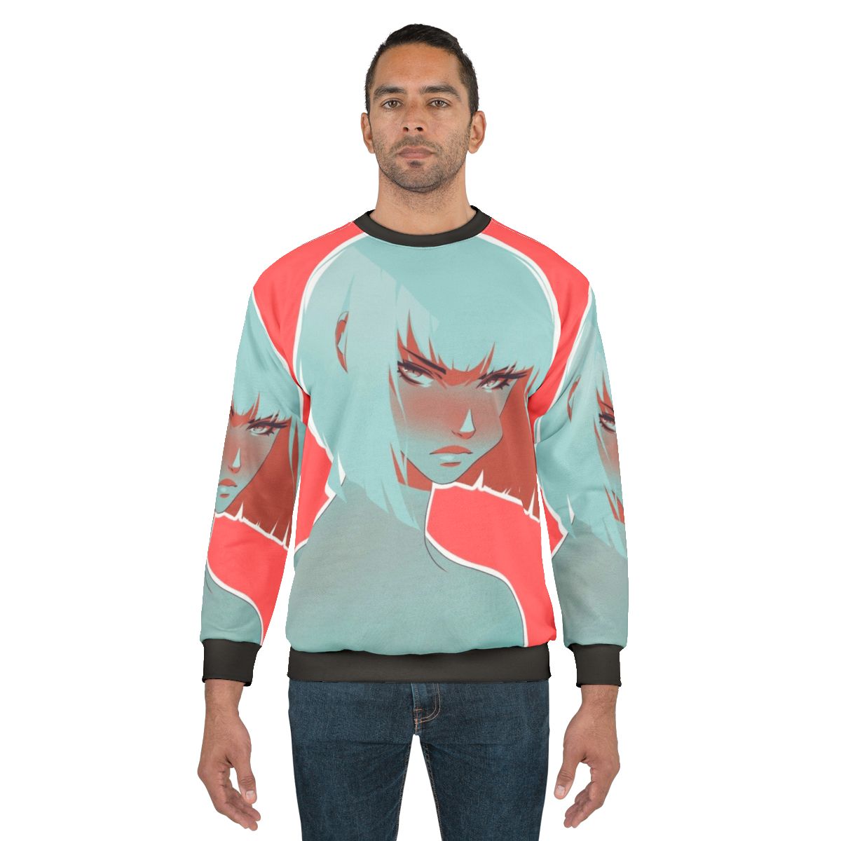 Blood orange sweatshirt with a vibrant portrait design