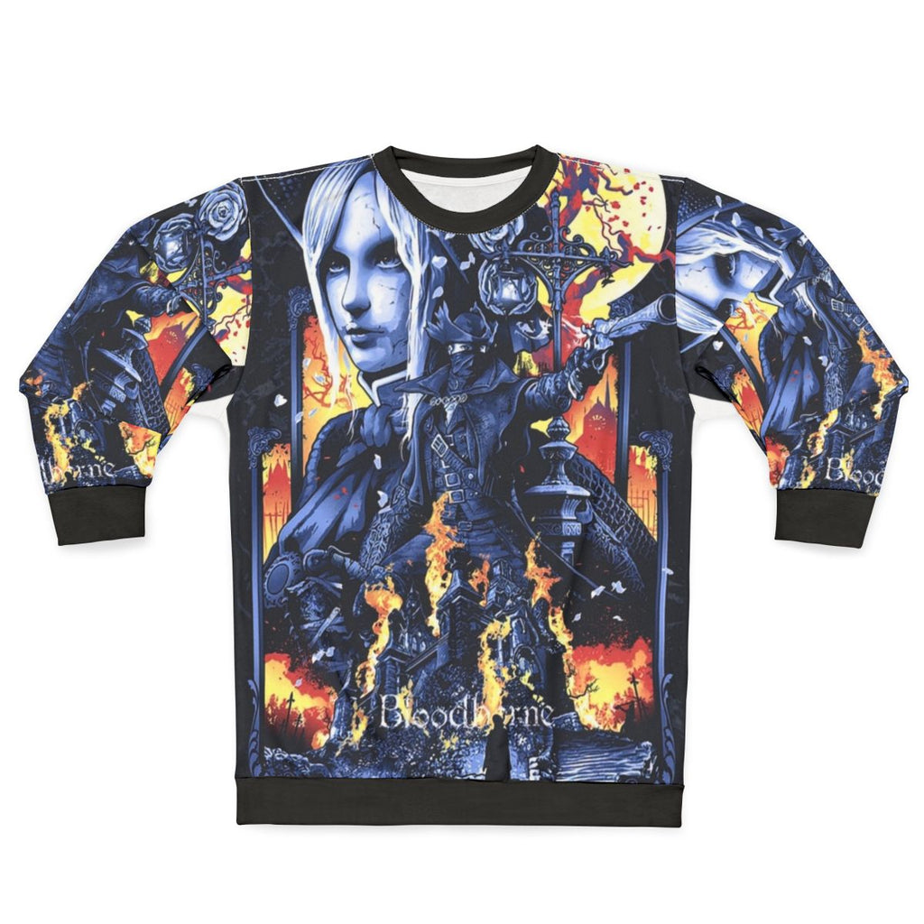 Bloodborne inspired sweatshirt featuring Yharnam gothic design