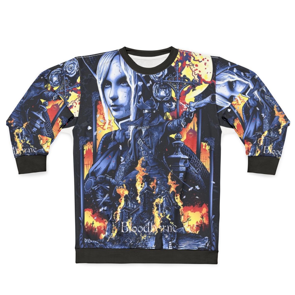 Bloodborne inspired sweatshirt featuring Yharnam gothic design