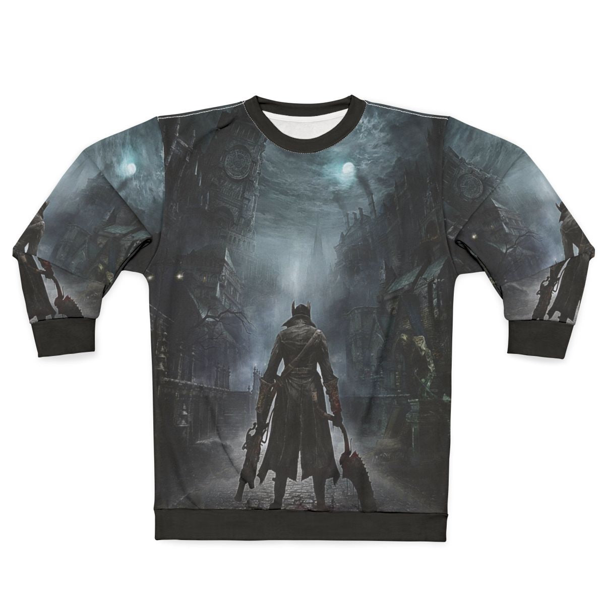 Bloodborne-inspired sweatshirt with dark fantasy gaming design
