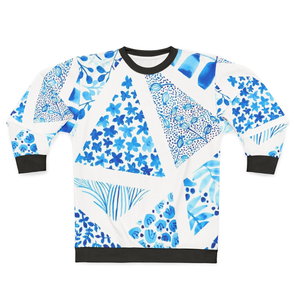 Blue abstract pattern sweatshirt with nature-inspired design