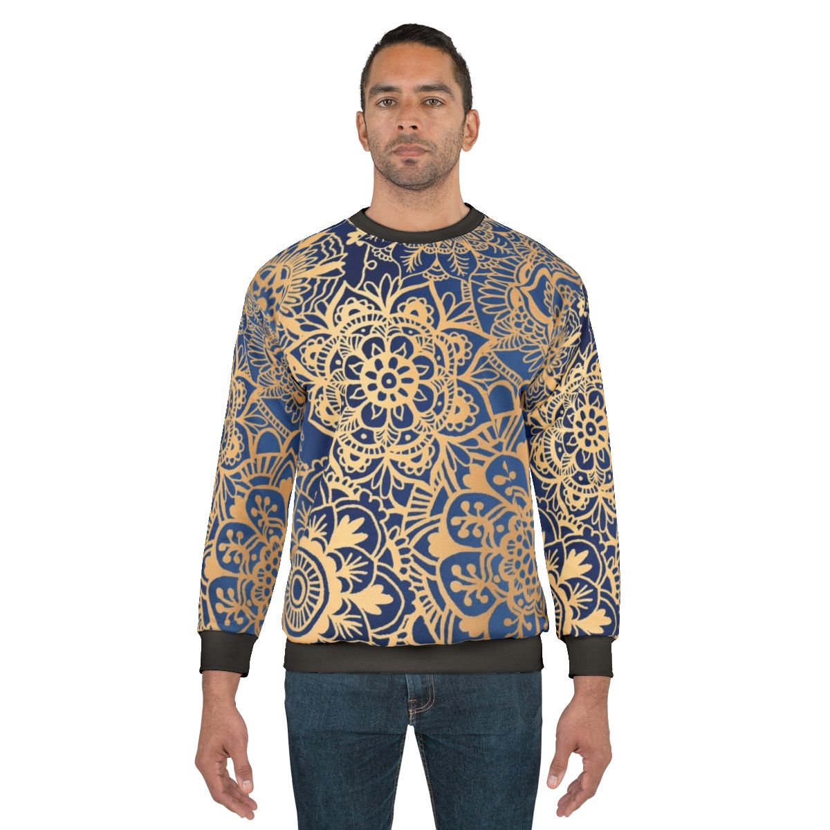 Blue and gold mandala pattern sweatshirt