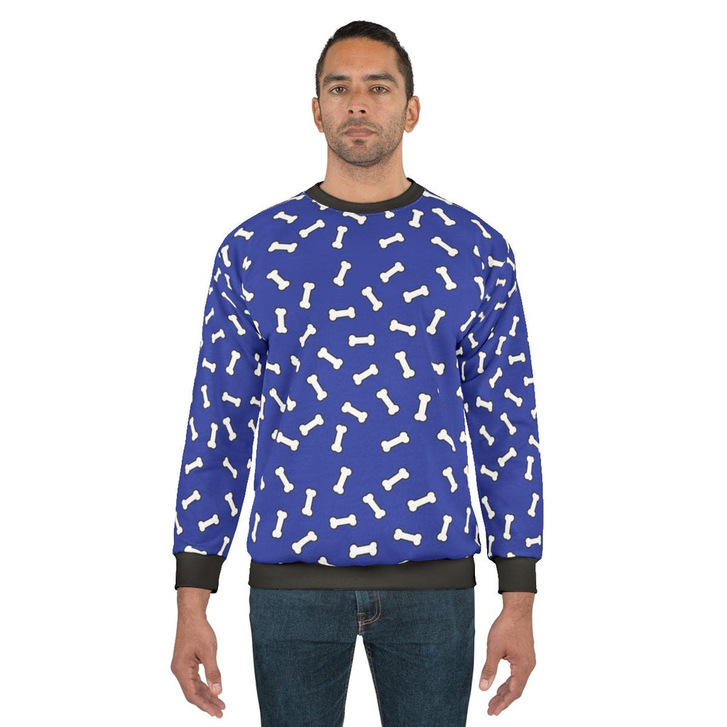Blue and White Cartoon Dog Bone Pattern Sweatshirt