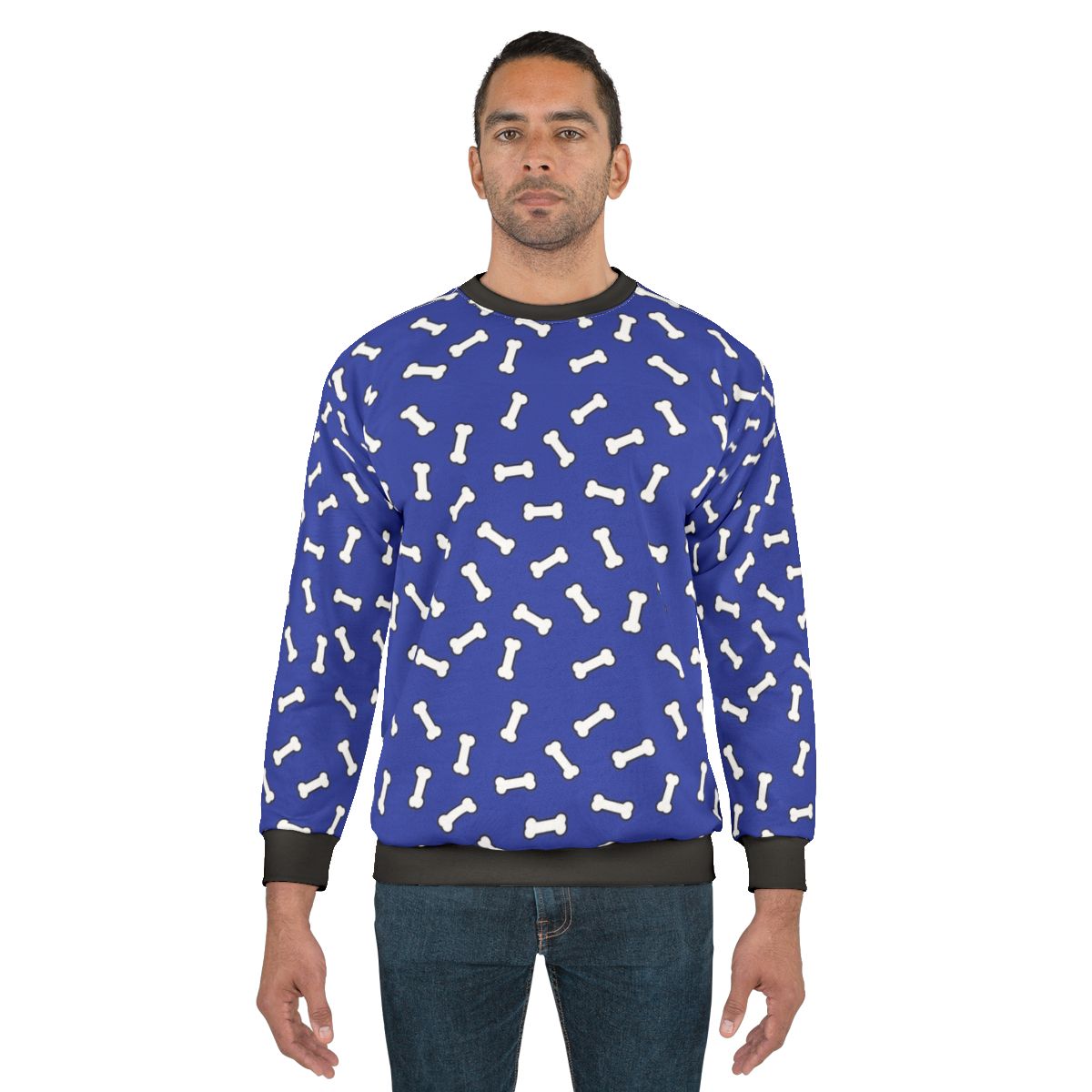 Blue and White Cartoon Dog Bone Pattern Sweatshirt