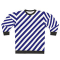 Blue and white diagonal striped sweatshirt