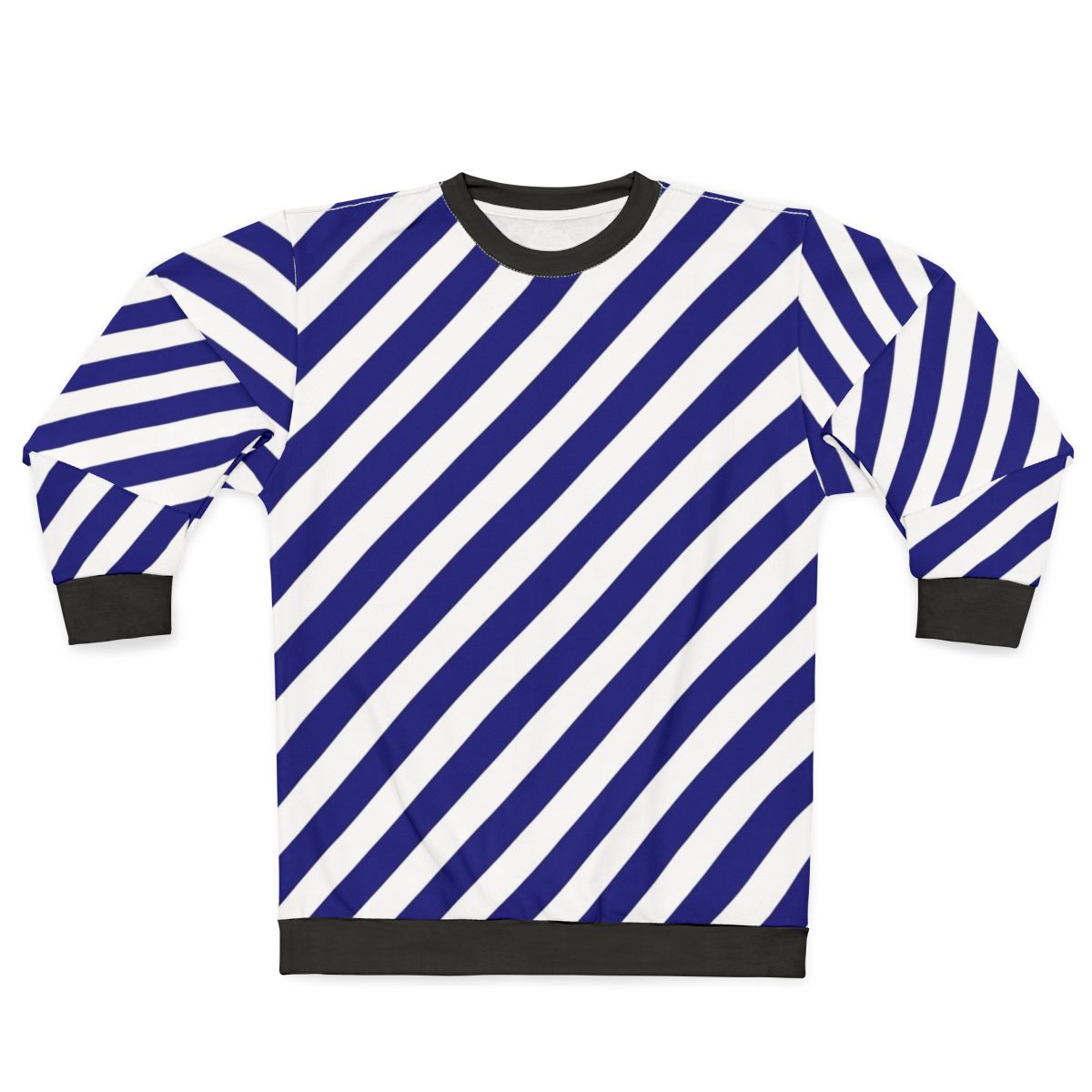 Blue and white diagonal striped sweatshirt