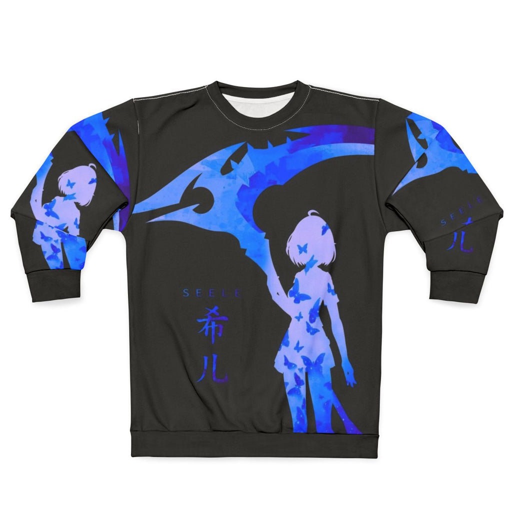 Blue Sweatshirt with Anime-style Butterflies Design