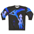 Blue Sweatshirt with Anime-style Butterflies Design