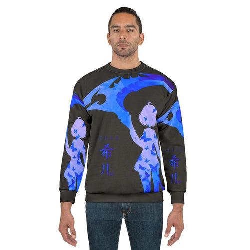 Blue Sweatshirt with Anime-style Butterflies Design