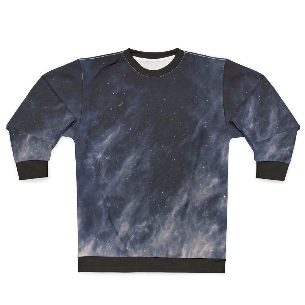 Blue Moon Sweatshirt with Clouds and Starry Sky Design
