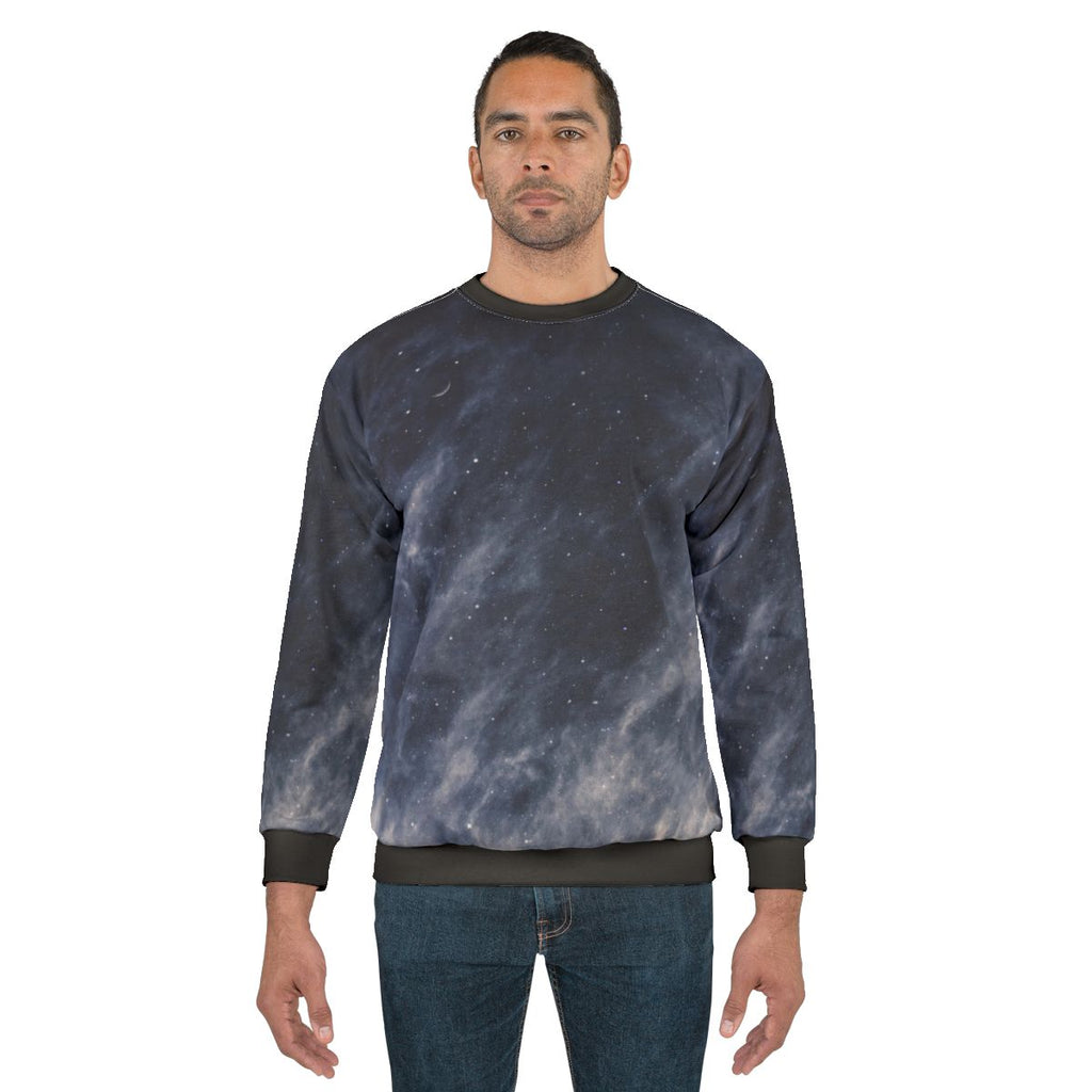 Blue Moon Sweatshirt with Clouds and Starry Sky Design