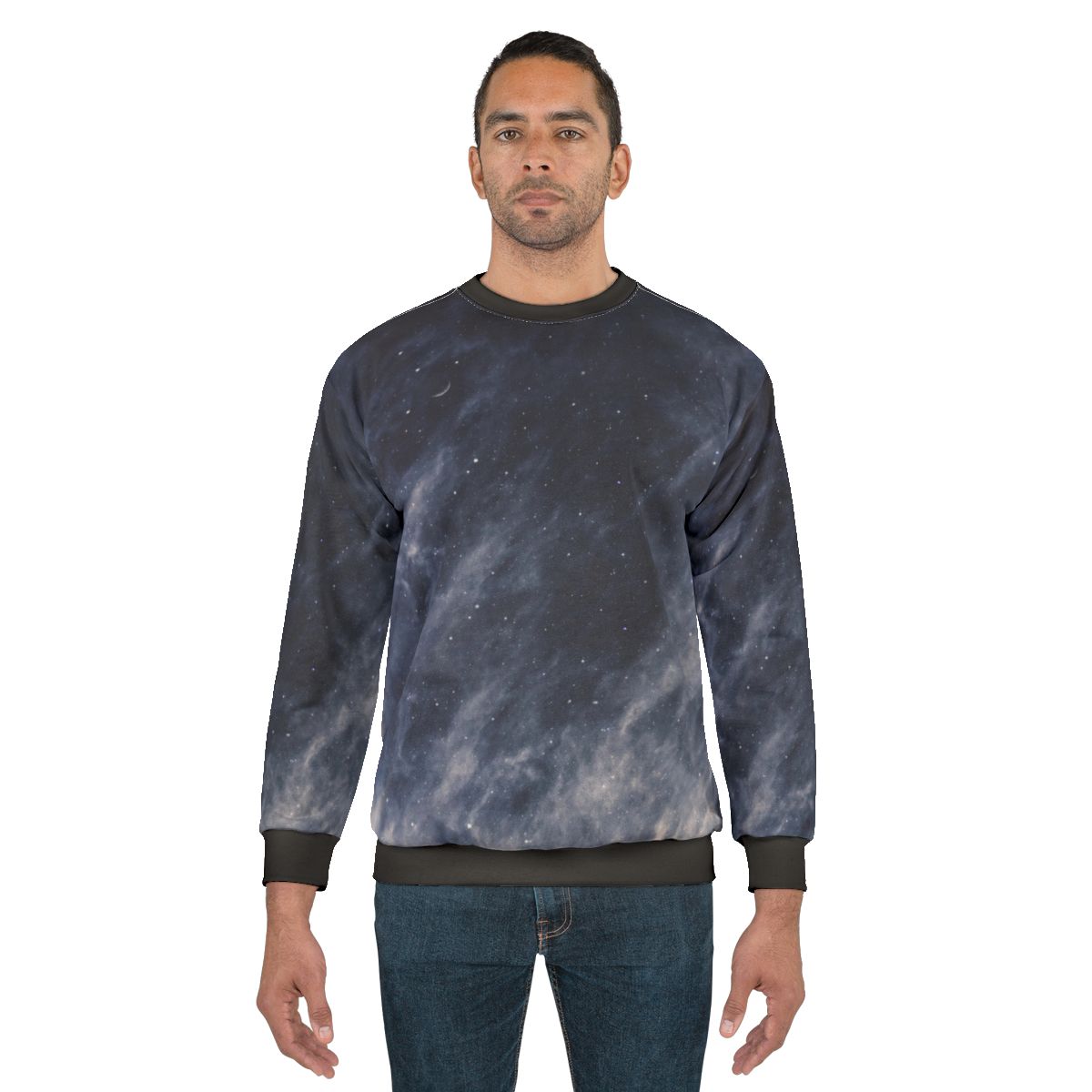 Blue Moon Sweatshirt with Clouds and Starry Sky Design