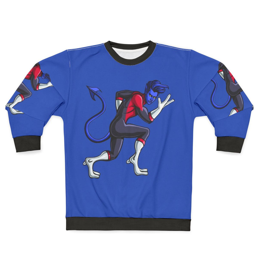 Blue elf superhero sweatshirt with comic inspired design