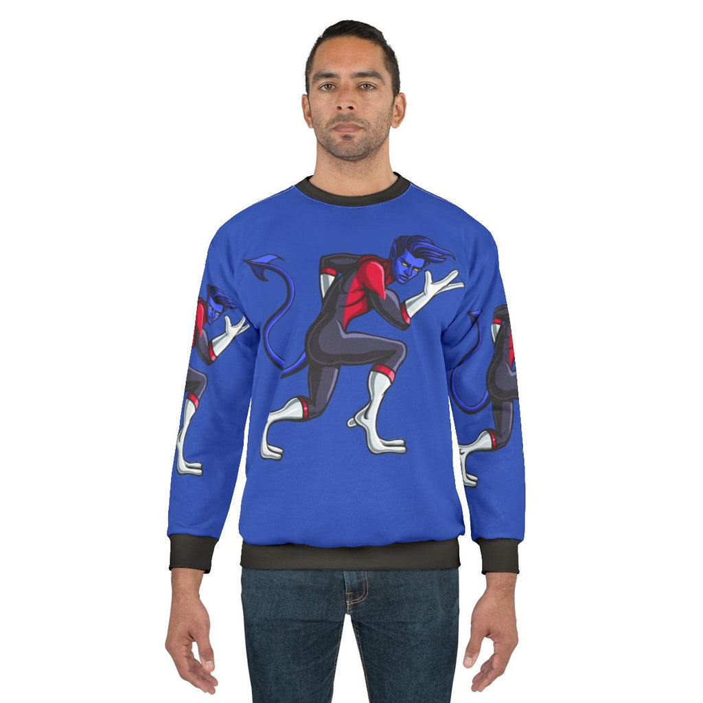 Blue elf superhero sweatshirt with comic inspired design