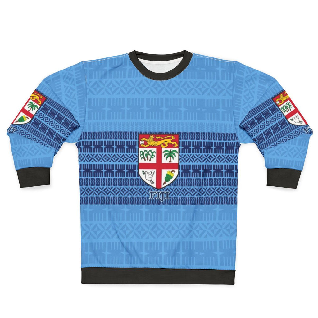 Blue Fiji Flag Masi Tapa Sweatshirt with Tribal and Polynesian Design