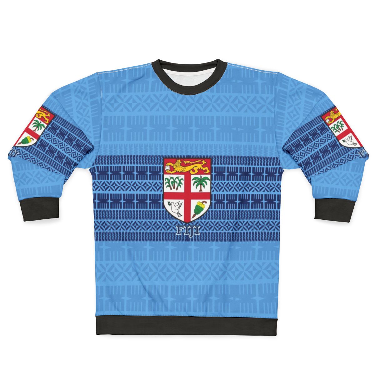 Blue Fiji Flag Masi Tapa Sweatshirt with Tribal and Polynesian Design