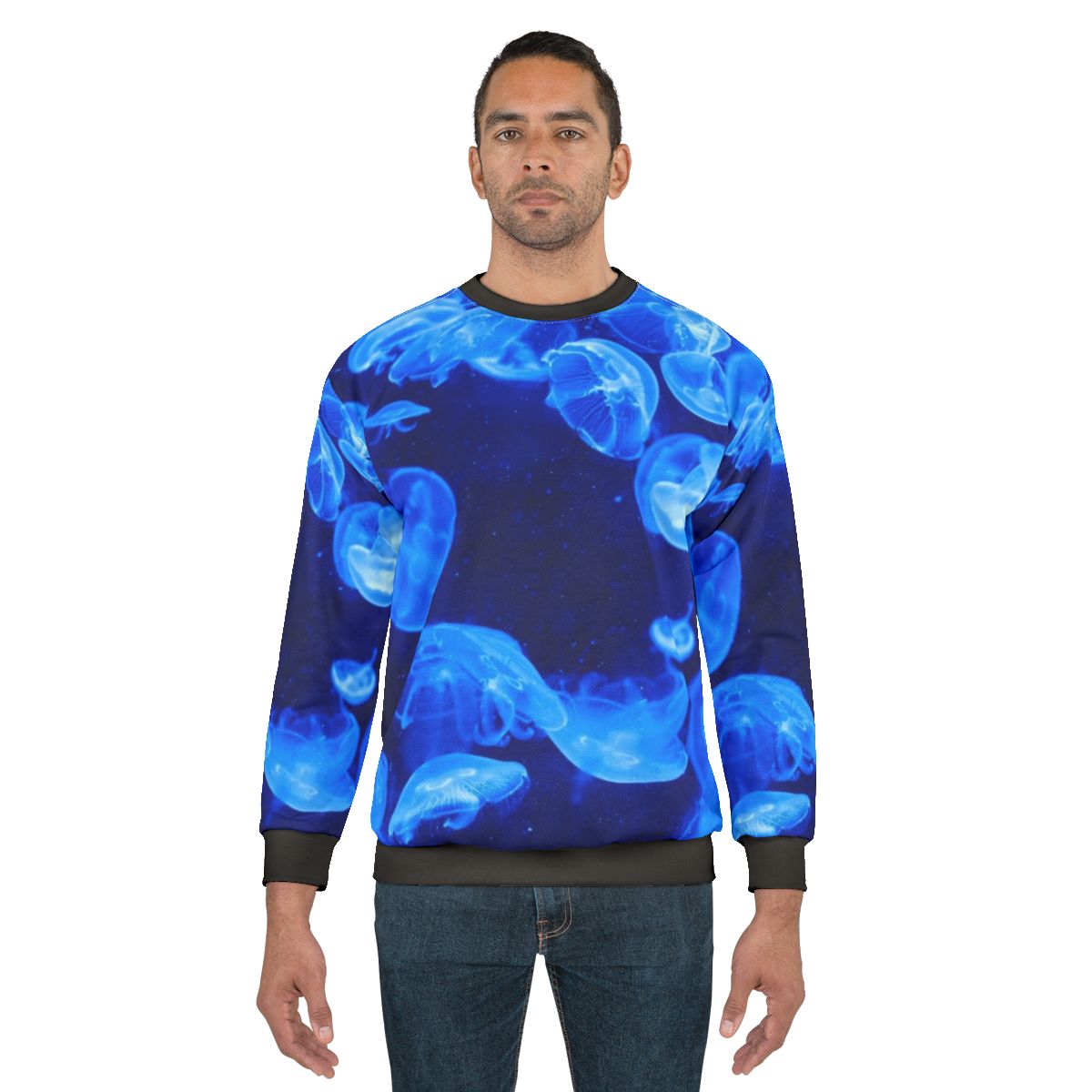 Blue Jellyfish Sweatshirt with Neon Glow