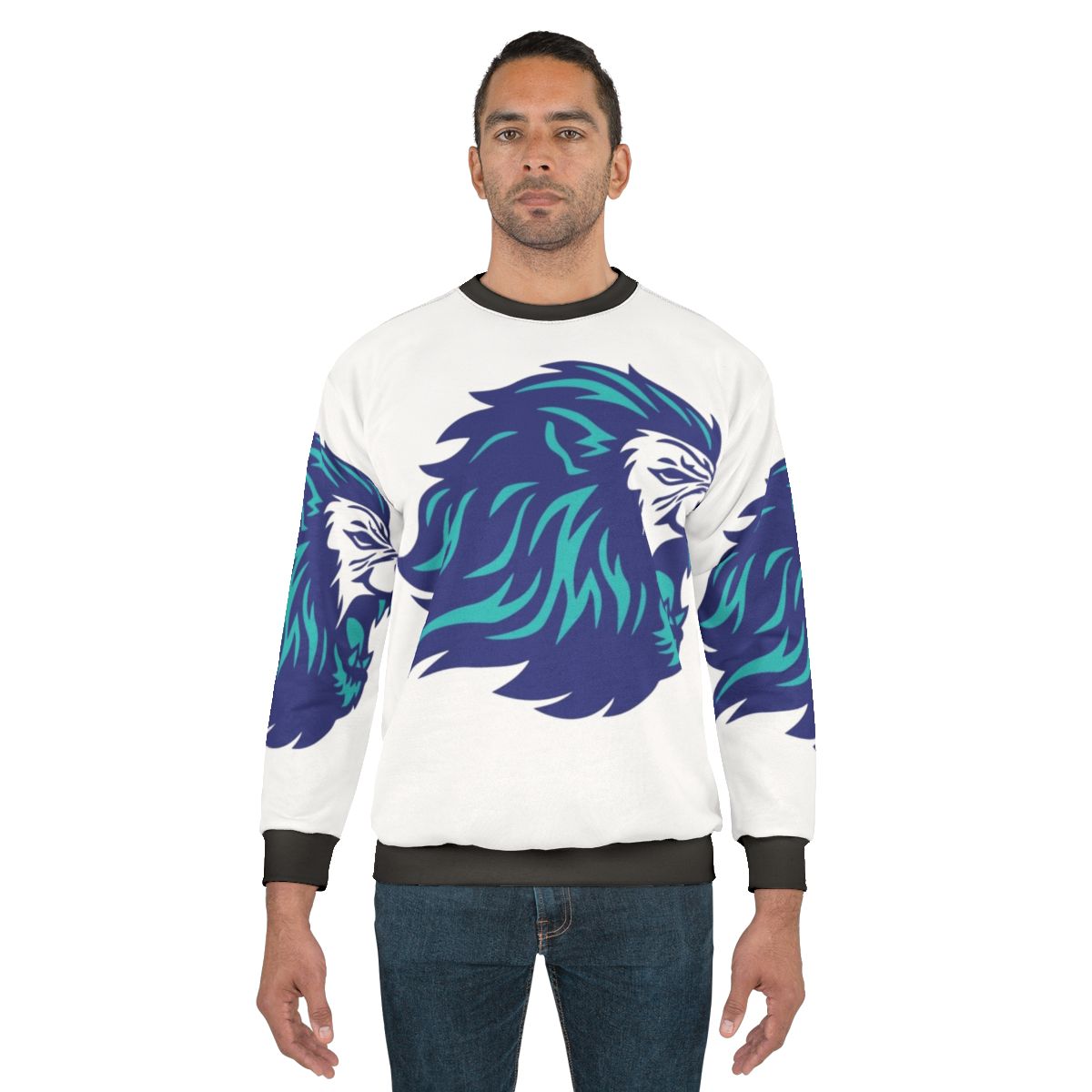 Blue lion animal power graphic sweatshirt
