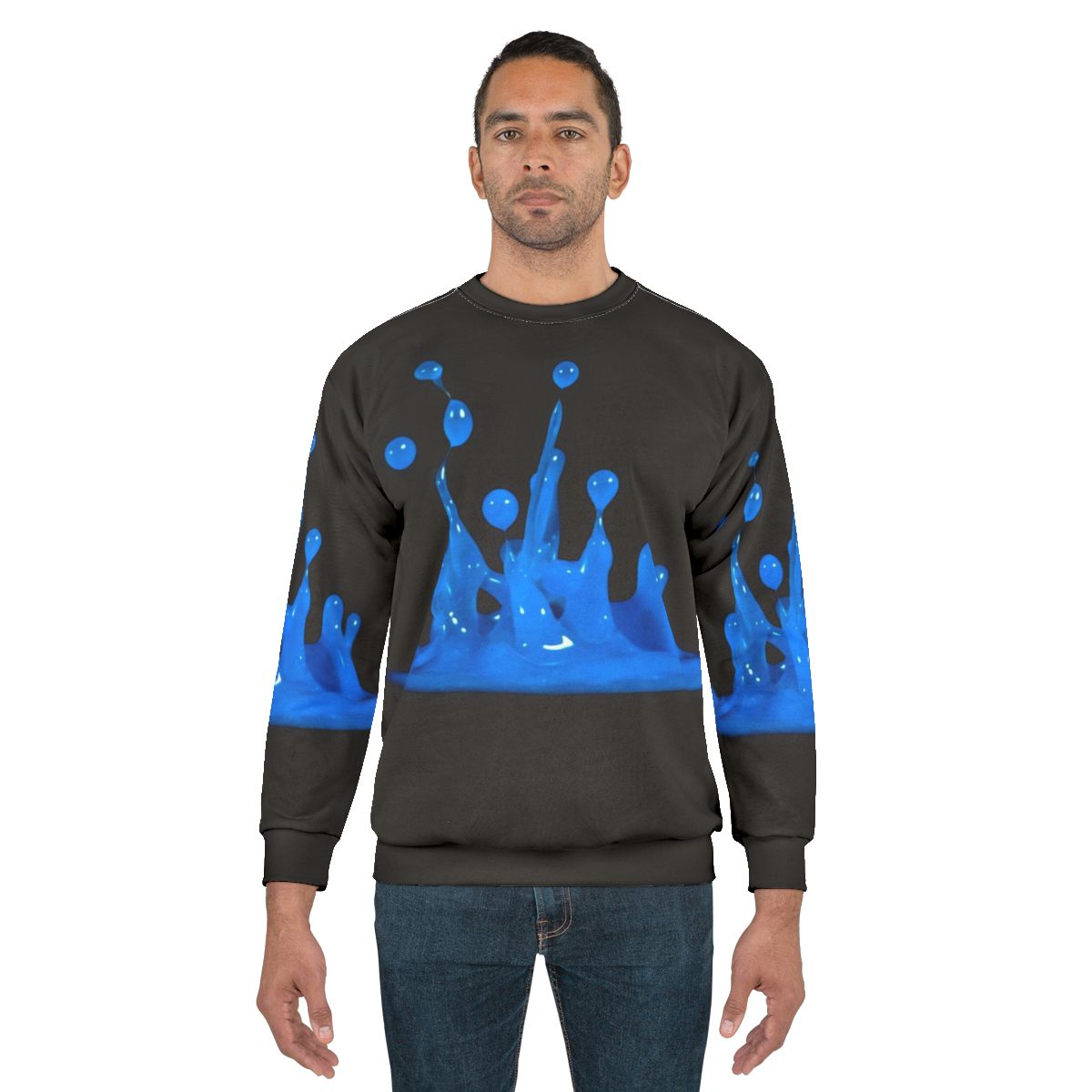 Blue sweatshirt with abstract water splash design