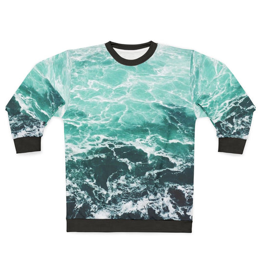 Blue ocean summer beach waves sweatshirt with coastal nautical design