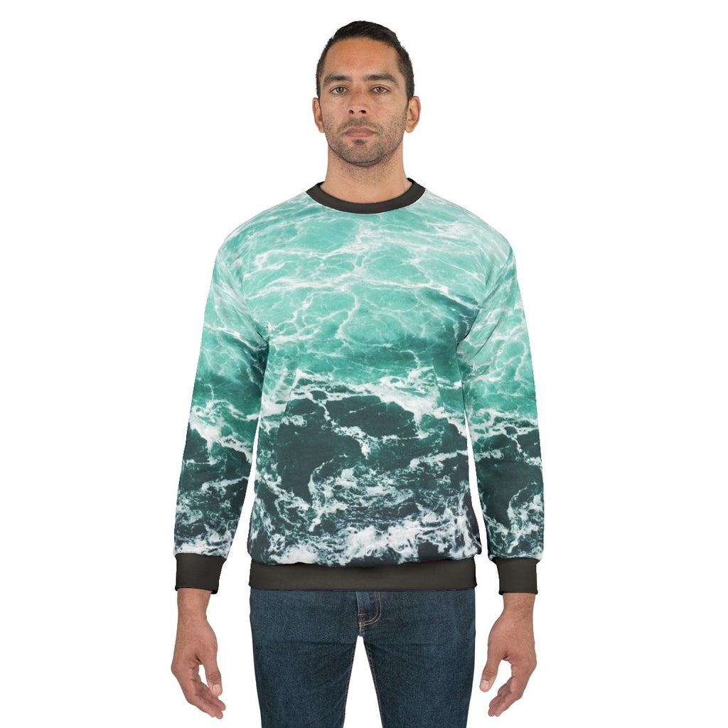 Blue ocean summer beach waves sweatshirt with coastal nautical design