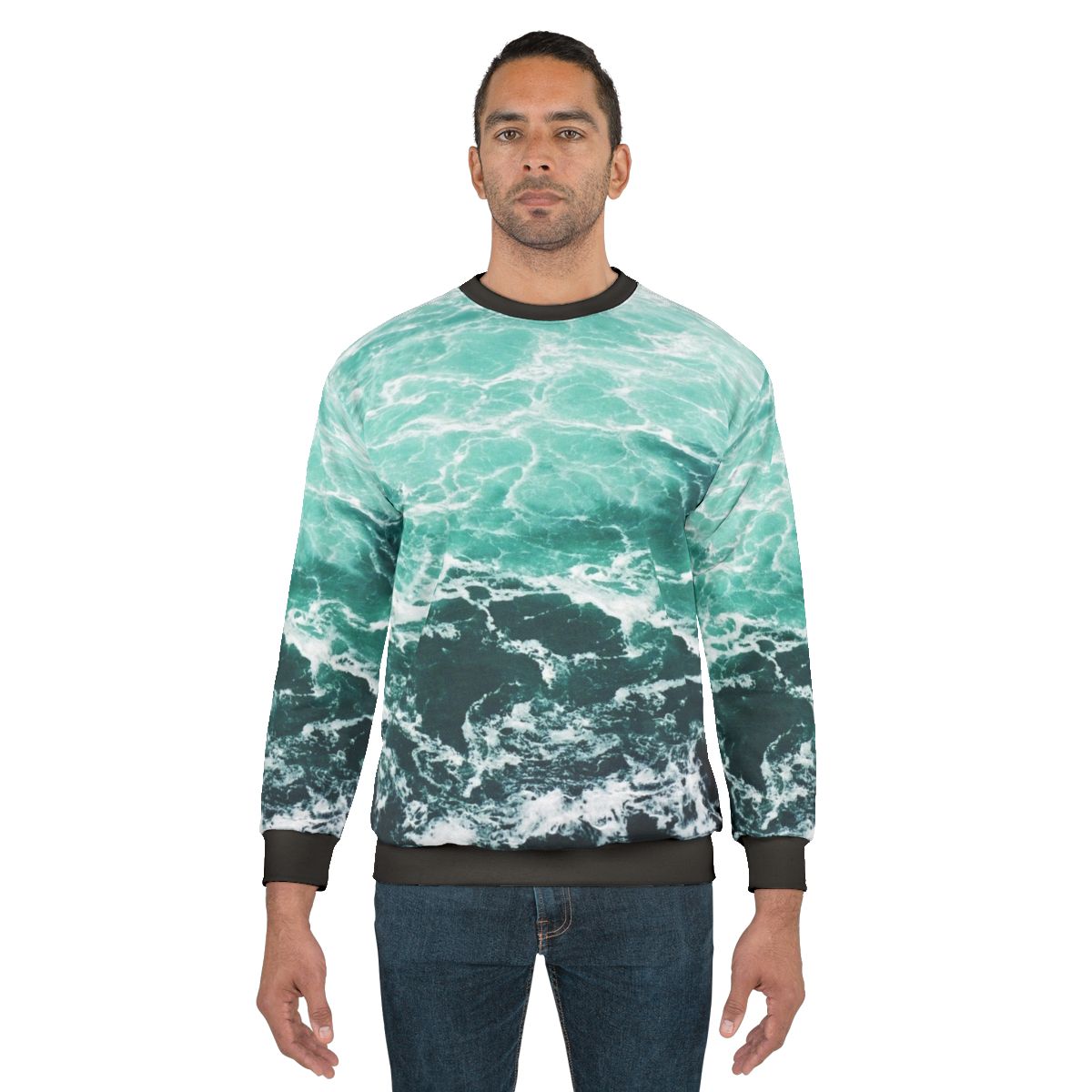 Blue ocean summer beach waves sweatshirt with coastal nautical design