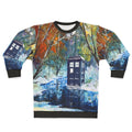 Blue Phone Booth Winter Sweatshirt with Galaxy and Starry Night Design