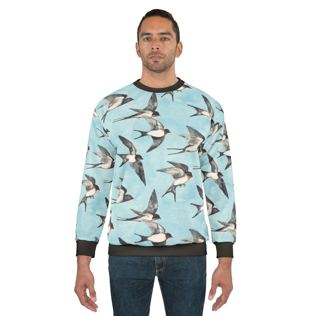 Watercolor swallow pattern blue sky sweatshirt