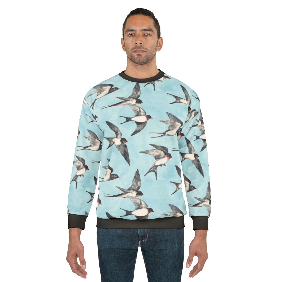 Watercolor swallow pattern blue sky sweatshirt