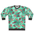 Vibrant blue tongue skink illustration on a cozy sweatshirt