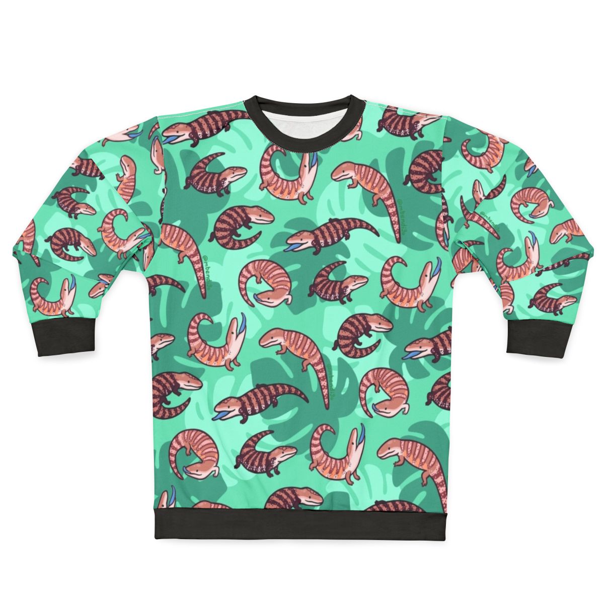 Vibrant blue tongue skink illustration on a cozy sweatshirt