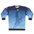 Blue whale watercolor illustration on a sweatshirt