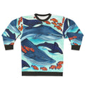 Blue whale and sea life design on cozy sweatshirt