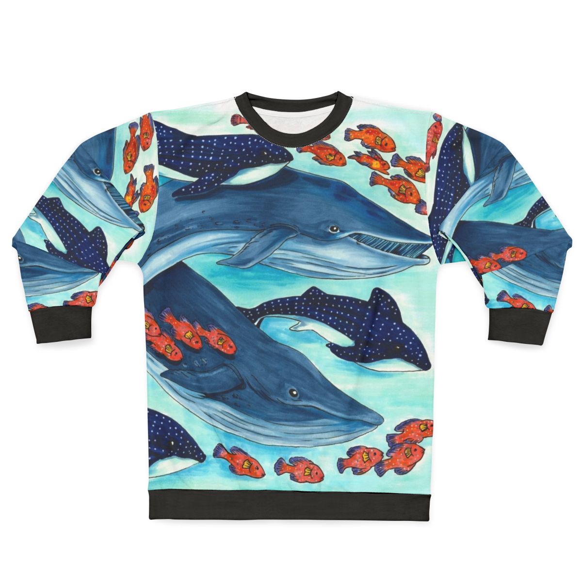 Blue whale and sea life design on cozy sweatshirt