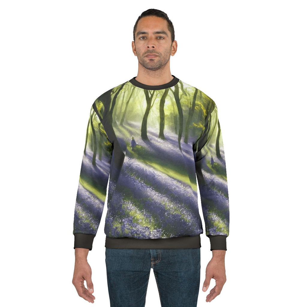 Bluebell floral watercolor design on a cozy women's sweatshirt