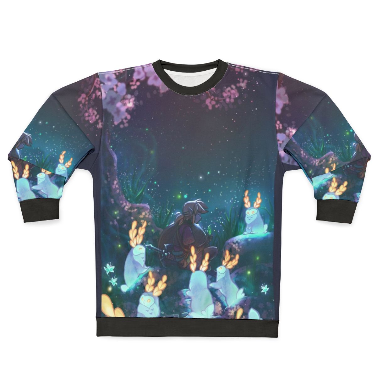 Blupee Sanctuary Zelda Sweatshirt with Whimsical Moon Bunnies and Cherry Blossoms