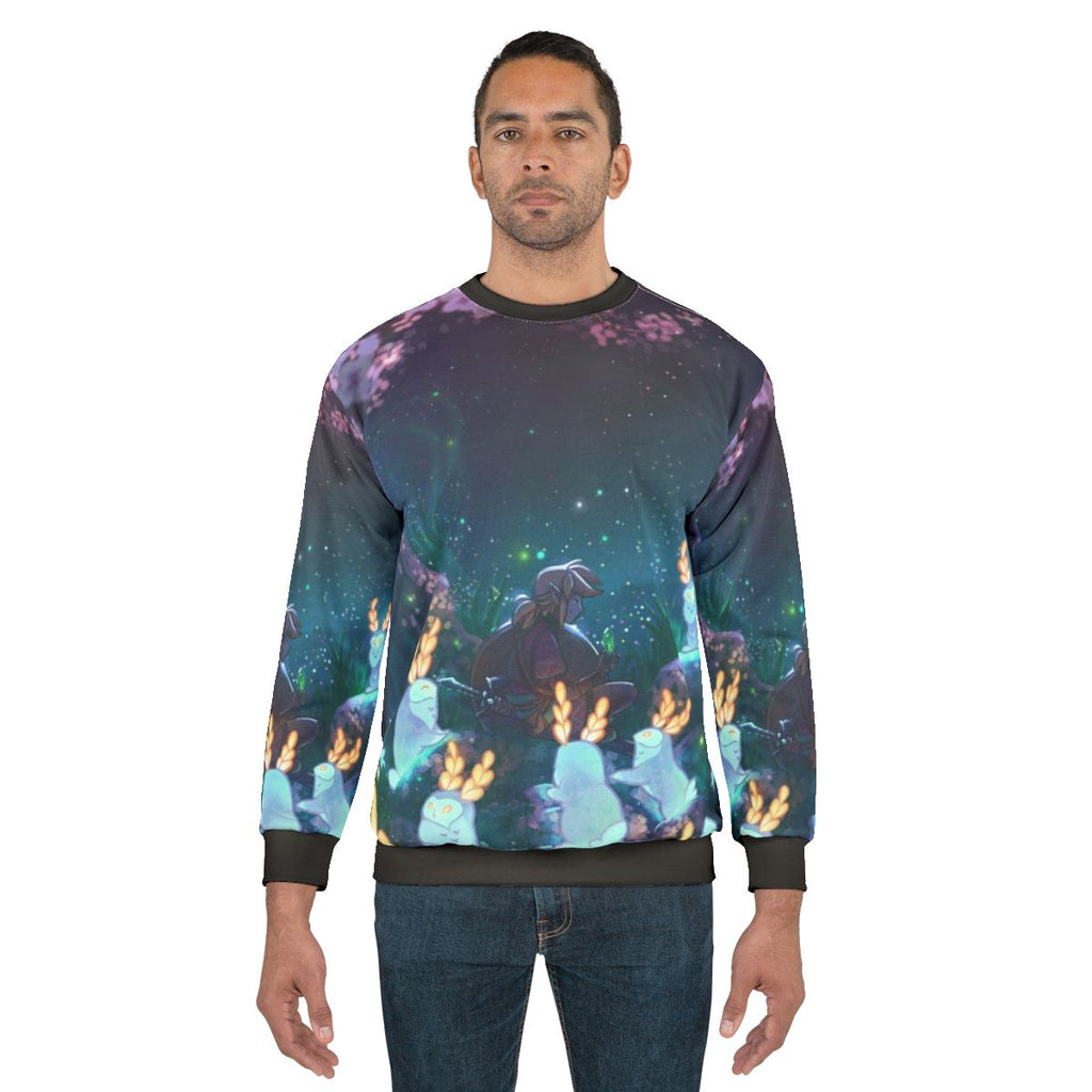 Blupee Sanctuary Zelda Sweatshirt with Whimsical Moon Bunnies and Cherry Blossoms