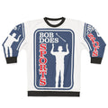 Colorful sports sweatshirt with graphic designs of animals, planets, and stars