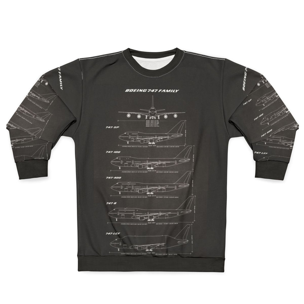 Boeing 747 blueprint black sweatshirt