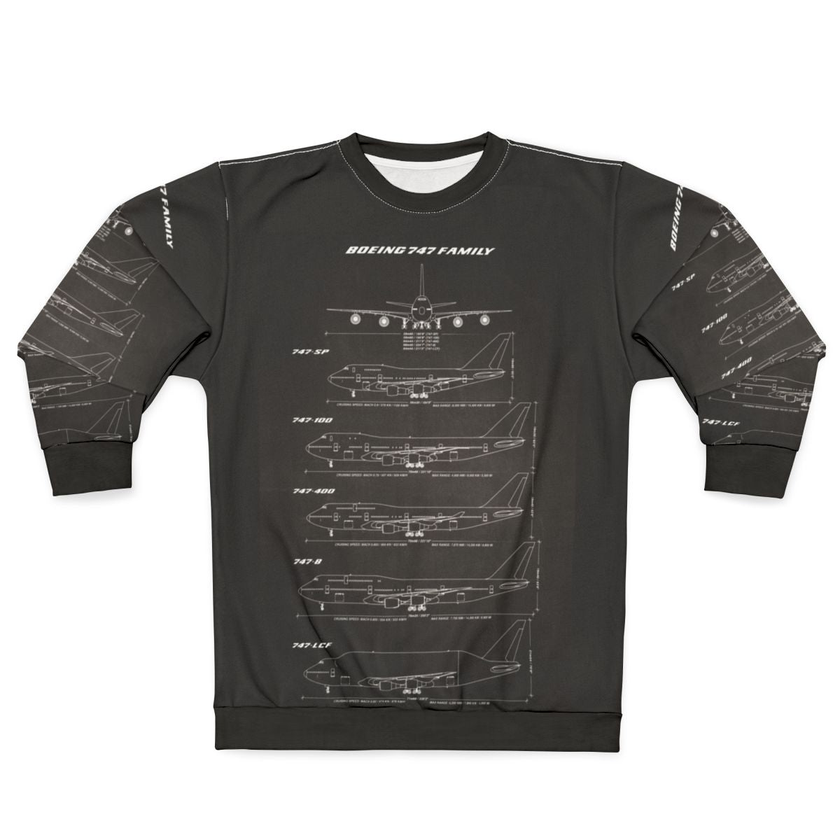 Boeing 747 blueprint black sweatshirt