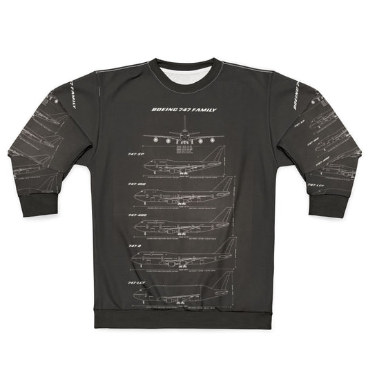 Boeing 747 blueprint black sweatshirt